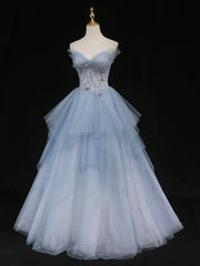 Sweetheart Neck Blue Ombre Tulle Long Blue Ombre Long Tulle Prom Dresses