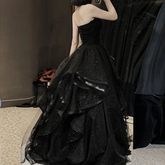 Black Elegant Party Prom Dresses Strapless Tiered Draped Ball Gown Formal Dresses Women Robe