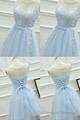 Blue Round Neck A Line Homecoming Dress