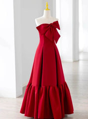 A-Line Burgundy Straples Bow Prom Dresses