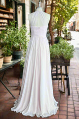 A-line Floor Length Halter Keyhole Chiffon Bridesmaid Dresses