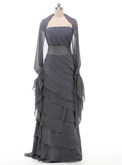 A-Line Gray Chiffon Long Two Piece Mother Of The Bride Dresses