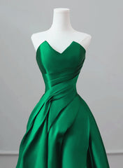 A-line Green Satin Lace-up Floor Length Party Dresses, Green Satin Prom Dresses