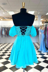 A Line Lace Off the Shoulder Homecoming Dresses with Appliques