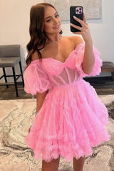 A Line Off the Shoulder Tulle Homecoming Dress