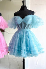 A Line Off the Shoulder Tulle Homecoming Dress