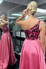 A line One Shoulder Sequined Prom Dresses with Slit