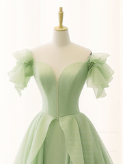 A-Line Organza Green Long Prom Dresses, Green Long Graduation Dresses