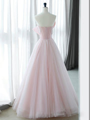 A-Line Pink Organza Long Prom Dresses, Pink Long Formal Dresses