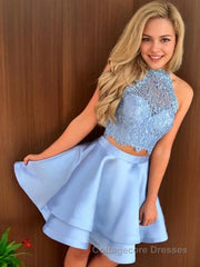 A-Line/Princess Halter Short/Mini Satin Homecoming Dresses