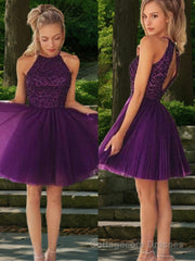 A-Line/Princess Halter Short/Mini Tulle Homecoming Dresses With Beading