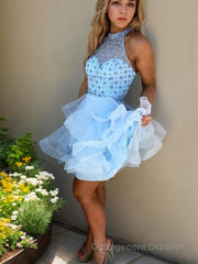 A-Line/Princess High Neck Short/Mini Tulle Homecoming Dresses