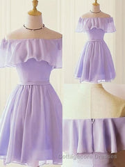 A-Line/Princess Off-the-Shoulder Short/Mini Chiffon Homecoming Dresses With Ruffles