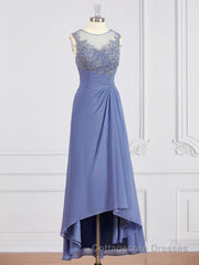 A-Line/Princess Scoop Asymmetrical Chiffon Mother of the Bride Dresses With Appliques Lace