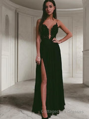 A-Line/Princess Scoop Floor-Length Chiffon Prom Dresses With Leg Slit