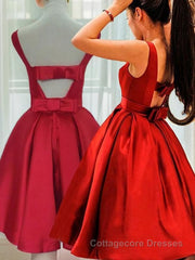 A-Line/Princess Scoop Short/Mini Satin Homecoming Dresses With Bow