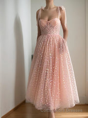 A-Line/Princess Spaghetti Straps Ankle-Length Homecoming Dresses