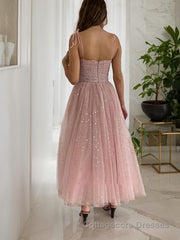 A-Line/Princess Spaghetti Straps Ankle-Length Homecoming Dresses