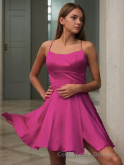 A-Line/Princess Spaghetti Straps Short/Mini Elastic Woven Satin Homecoming Dresses