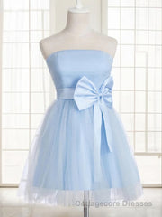 A-Line/Princess Strapless Short/Mini Tulle Homecoming Dresses With Bow