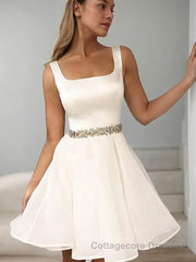 A-Line/Princess Straps Short/Mini Organza Homecoming Dresses With Beading