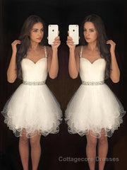 A-Line/Princess Sweetheart Short/Mini Tulle Homecoming Dresses With Beading