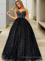 A-Line/Princess V-neck Floor-Length Prom Dresses