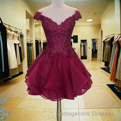 A-Line/Princess V-neck Short/Mini Organza Homecoming Dresses With Beading