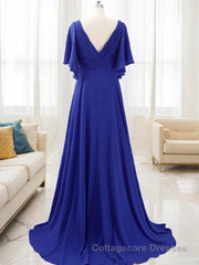 A-Line/Princess V-neck Sweep Train Chiffon Mother of the Bride Dresses With Beading