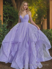 A-Line/Princess V-neck Sweep Train Prom Dresses