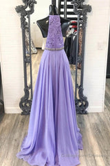 A Line Purple Lace Long Prom Dress with Belt, Purple Lace Formal Dress, Purple Evening Dress, Bridesmaid Dress