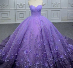 A Line Purple Lace Sweetheart With Corset Back Quinceanera Dresses