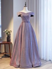 A-Line Purple Off the Shoulder Formal Prom Dresses