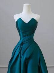 A-Line Satin Green Long Prom Dresses, Green Satin Long Formal Dresses