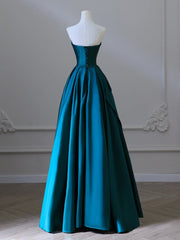 A-Line Satin Green Long Prom Dresses, Green Satin Long Formal Dresses