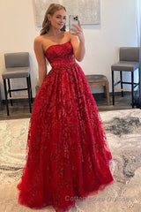 A-line Sequined Lace Long Prom Dress with Pockets