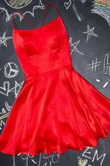 A-Line Short red Homecoming Dresses Satin Party Dresses