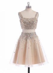 A-line Sleeveless Short Straps Crystal Homecoming Dresses