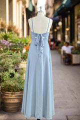 A-Line Spaghetti Straps Ruched Long Chiffon Bridesmaid Dress with Slit