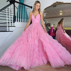 A-Line Spaghetti Straps Tiered Tulle Prom Dress