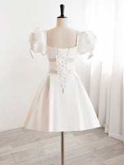 A-Line Square Neckline Ivory Short Prom Dress, Cute  lvory Homecoming Dress