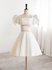 A-Line Square Neckline Ivory Short Prom Dress, Cute  lvory Homecoming Dress