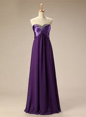 A Line Strapless Chiffon Purple Floor Length Bridesmaid Dresses