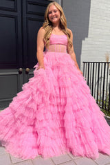 A Line Strapless Corset Glitter Tulle Prom Dress with Ruffles