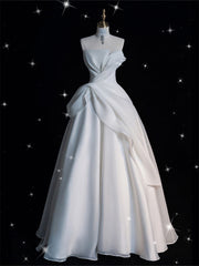 A-line Summer White Strapless Pleats Wedding Dresses