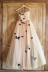 A-Line Sweetheart 3D Butterfly Appliques Prom Dresses Long Formal Gown