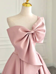 A-Line Sweetheart Neck Satin Pink Long Prom Dresses, Pink Long Evening Dresses