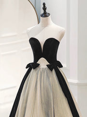 A-Line Sweetheart Neck Satin Velvet Champagne Long Prom Dresses, Champagne Long Evening Dresses