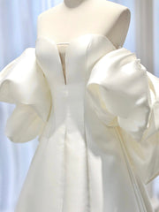 A-Line Sweetheart Neck Satin White Long Prom Dresses, White Long Formal Dresses