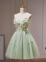 A- Line Sweetheart Neck Tulle Green Short Prom Dress, Green Homecoming Dresses